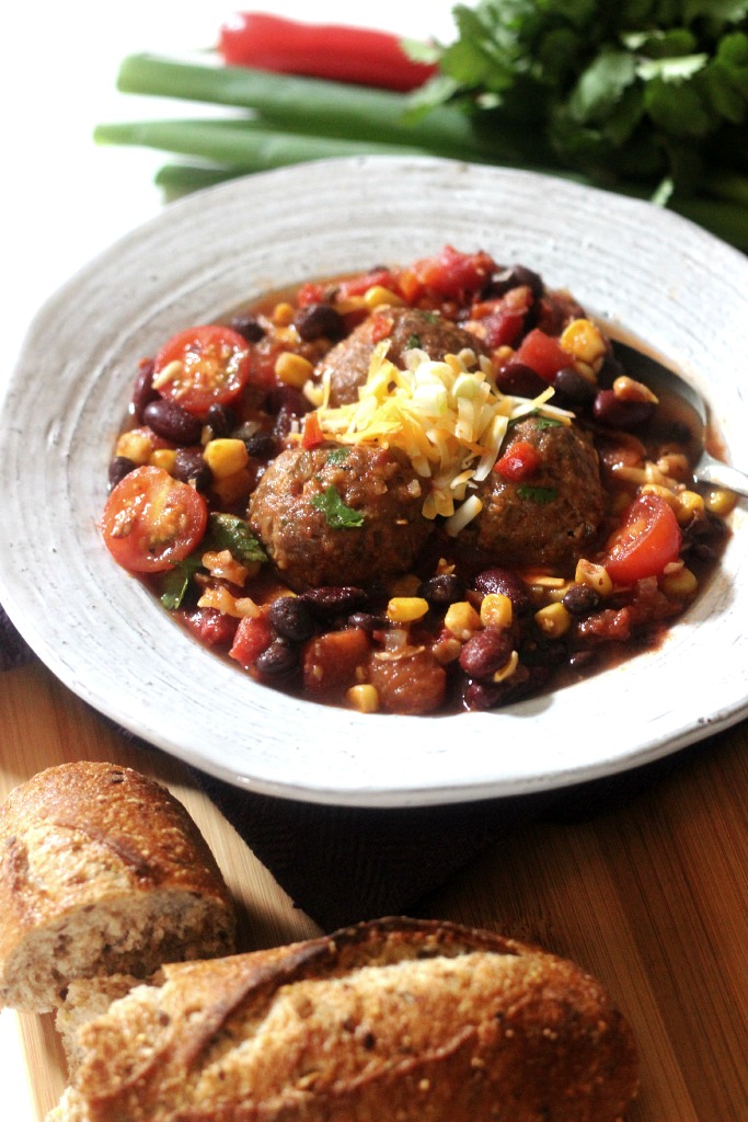 Southwestern Chili with Bison Meatballs -Simply Fresh Dinners