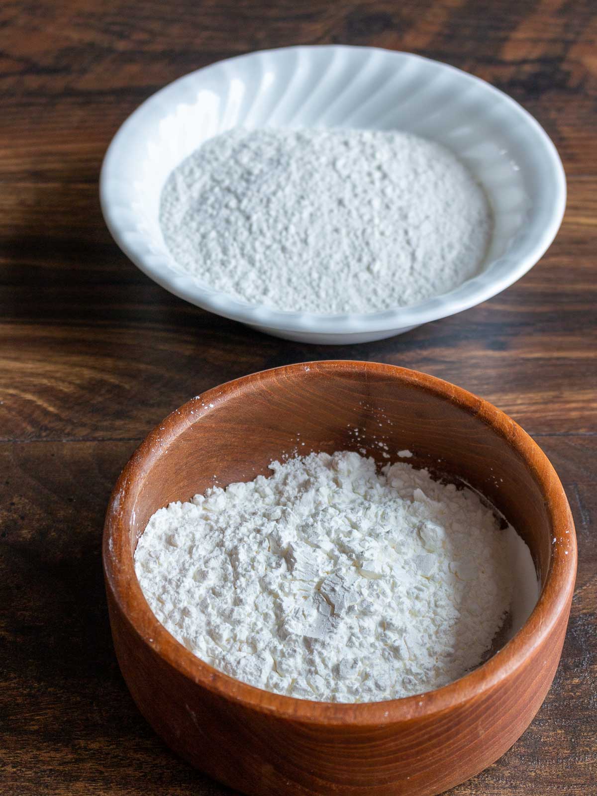Measured out rice flour and cornstarch in bowls.