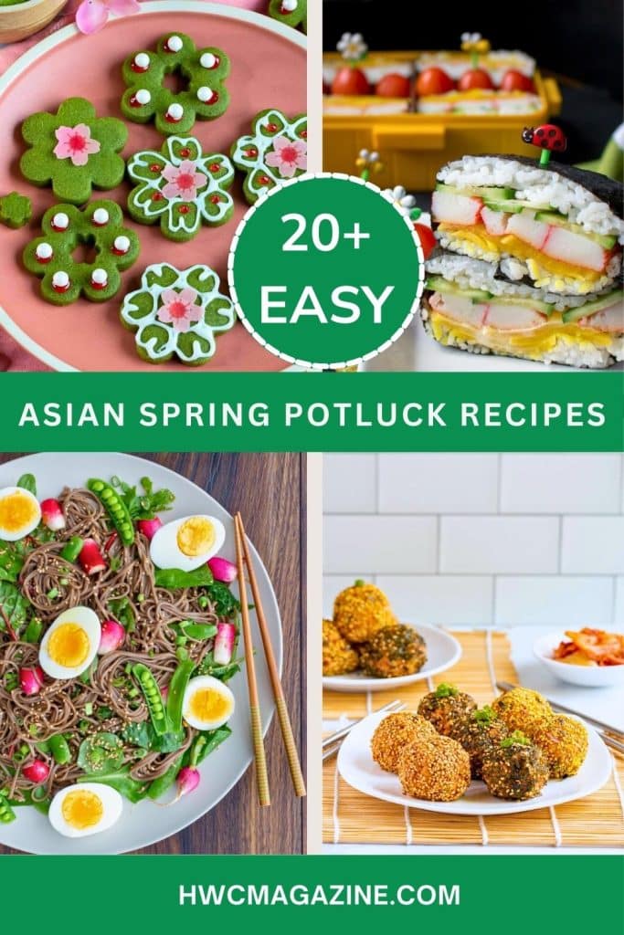 20 Plus easy Asian Spring potluck recipes with bright and light finger foods, salads and lightened up desserts.