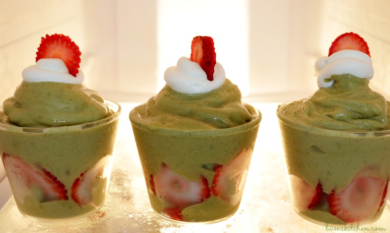 3 matcha ice cream cups in the freezer.