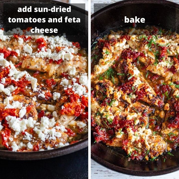 Add sun-dried tomatoes and feta cheese and bake.