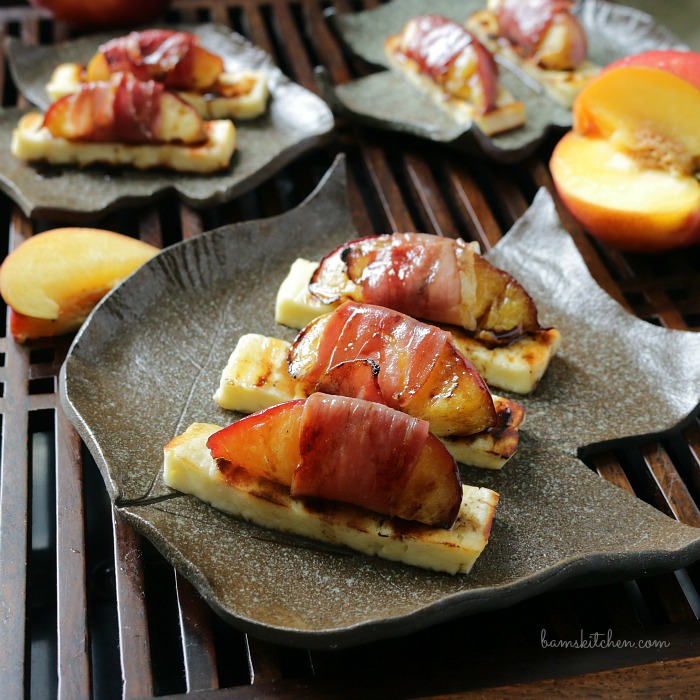 Chargrilled Halloumi Prosciutto Wrapped Nectarines and Balsamic Glaze / https://www.hwcmagazine.com