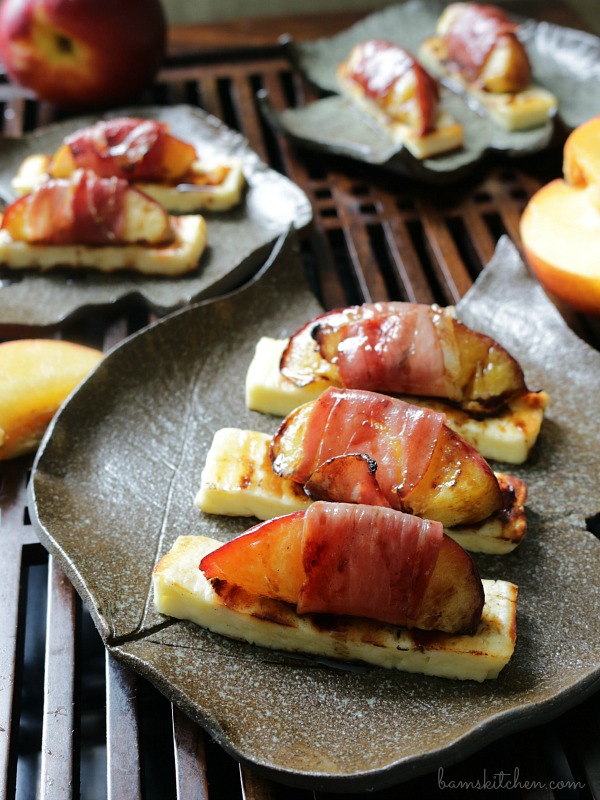 Chargrilled Halloumi Prosciutto Wrapped Nectarines and Balsamic Glaze / https://www.hwcmagazine.com