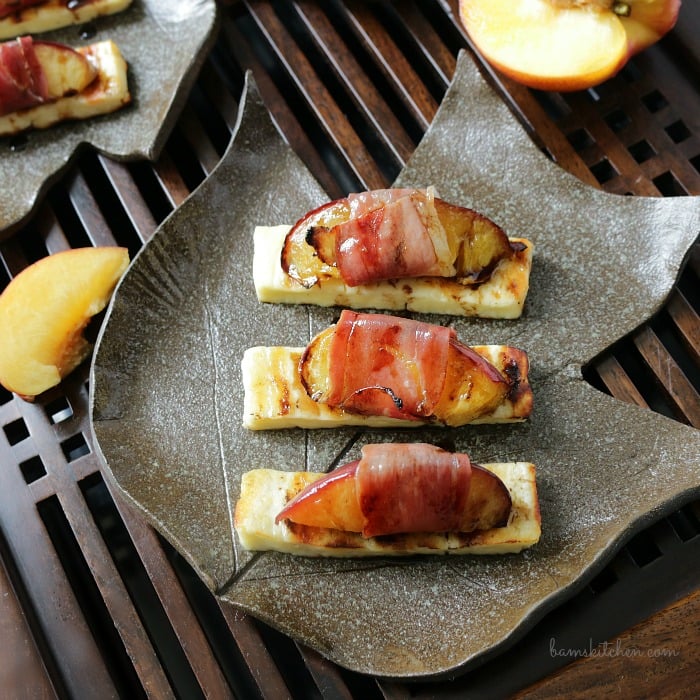 Chargrilled Halloumi Prosciutto Wrapped Nectarines and Balsamic Glaze / https://www.hwcmagazine.com