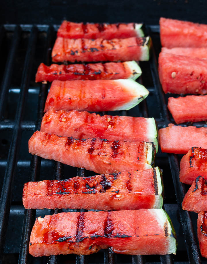 Watermelon sticks on the grill.