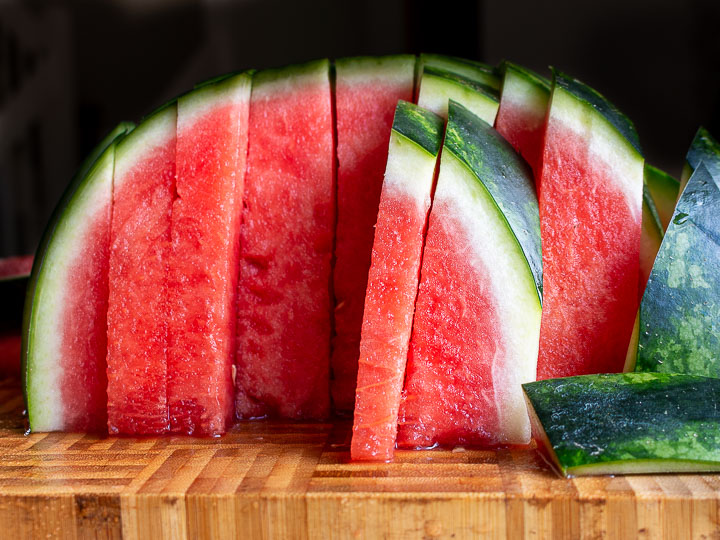 Watermelon cut into sticks.