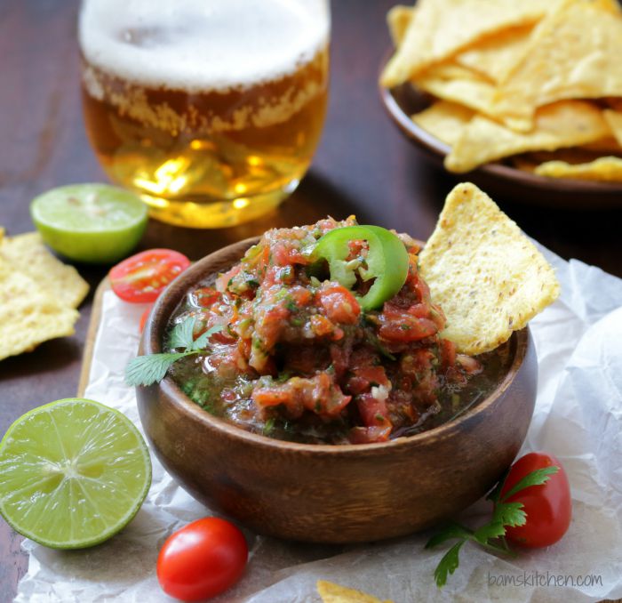Fresh salsa with chips and beer.