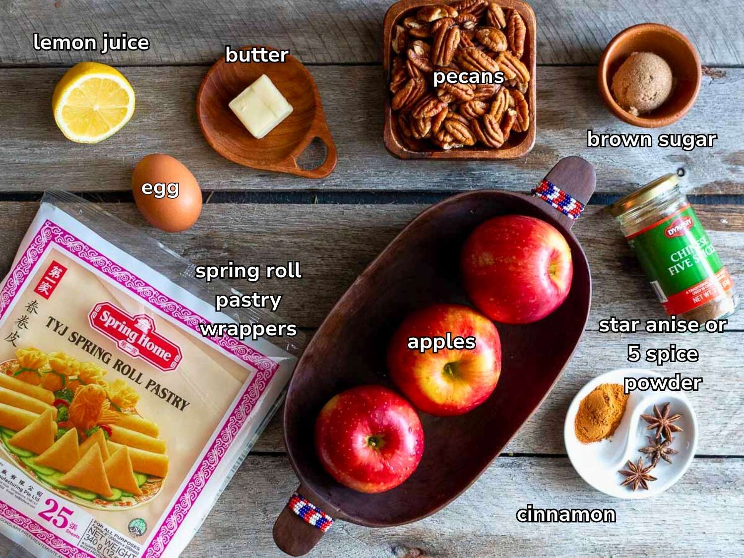 Ingredients to make these easy apple mooncakes on a gray wooden background.