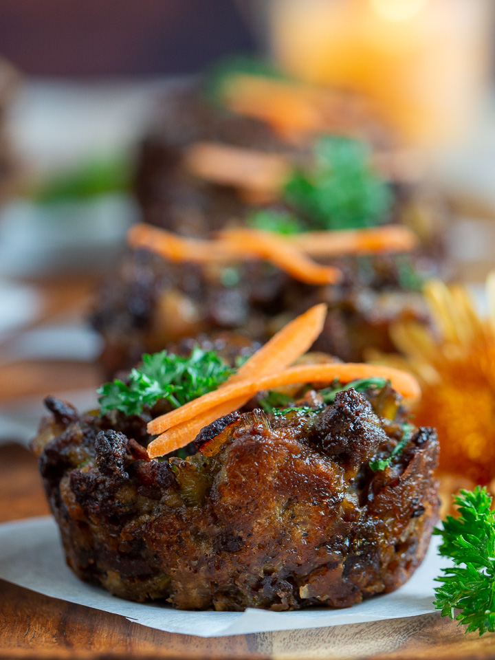 Close up showing the crispy edges of an individual Thanksgiving French Canadian Meat Dressing Recipe
.