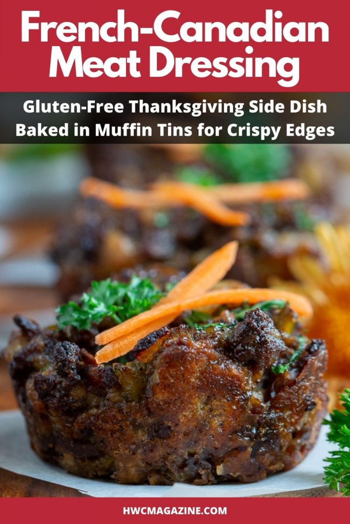 Gluten free Thanksgiving dressing baked in a muffin tin for crispy edges.