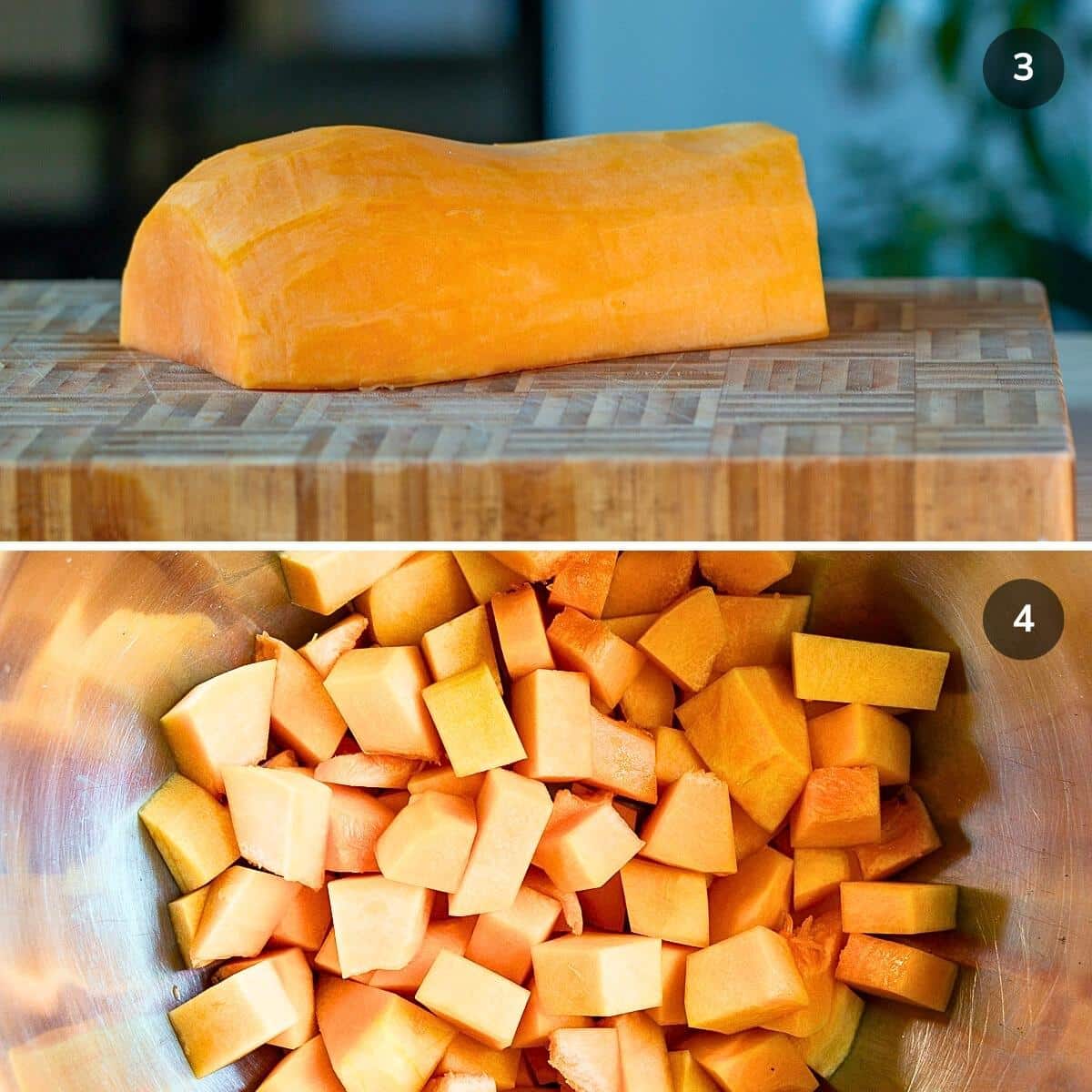 Peeled butternut squash and cut into 1 inch cubes.