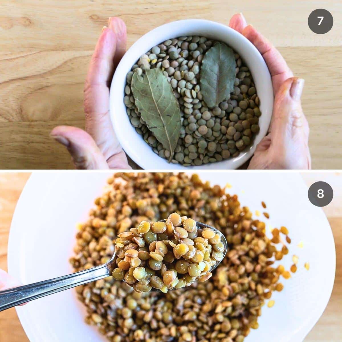 green Lentils before and after cooked. 
