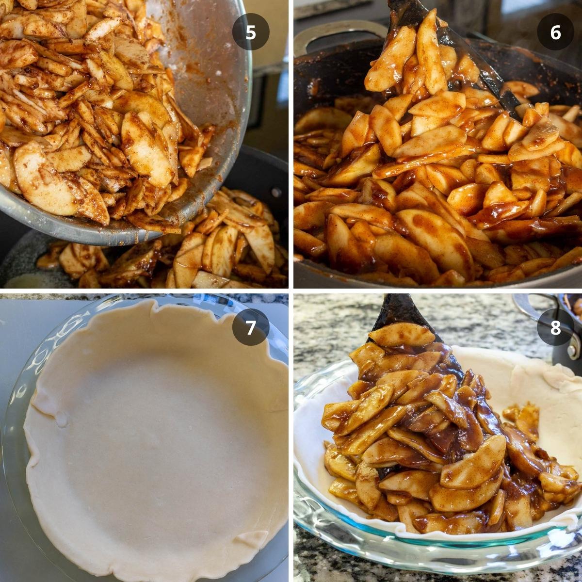 Step 5 through 8, cooking apples and putting them in pie crust.