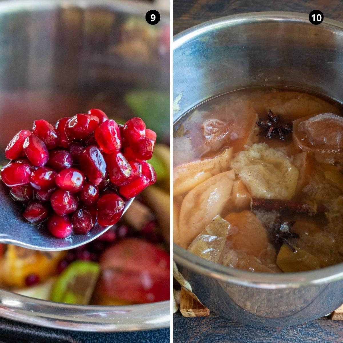 Pomegranates added and cooked apple cider.