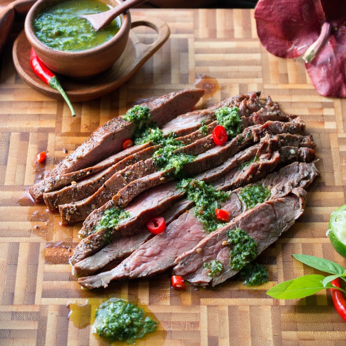 Grilled Flanks Steaks with thai Style Chimichurri / https://www.hwcmagazine.com