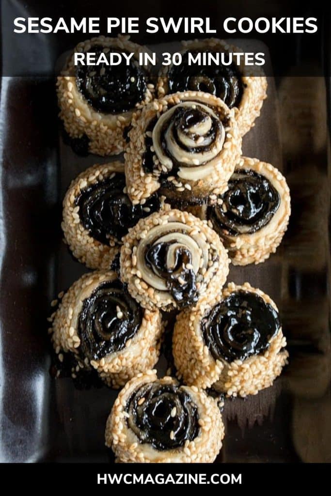 Sesame Pie Swirl Cookies on a brown plate.