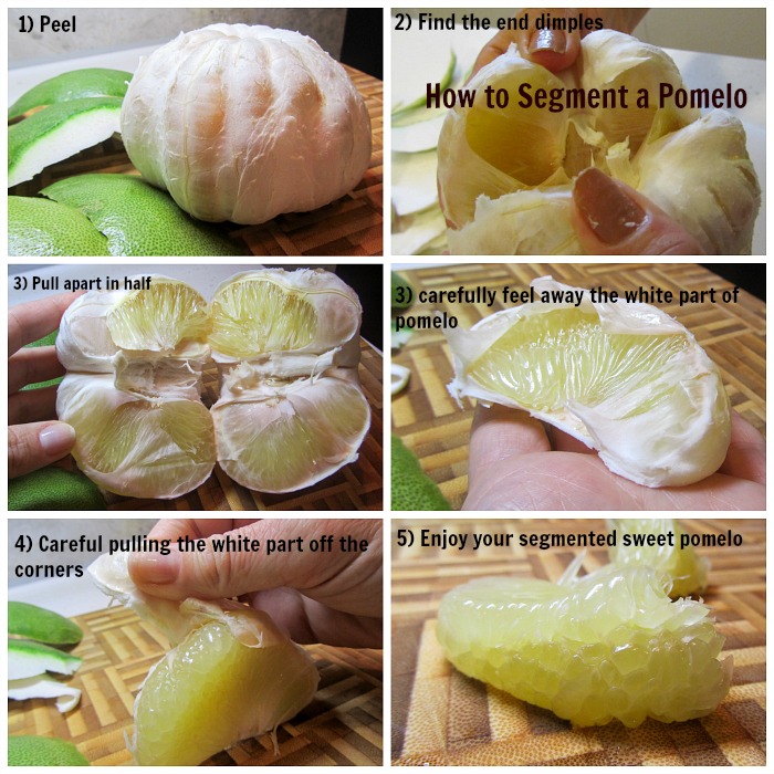 Step by Step how to segment a pomelo fruit.