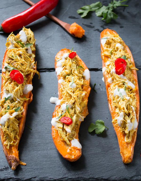 Pull Apart Tandoori Chicken Sweet Potato Skins / https://www.hwcmagazine.com