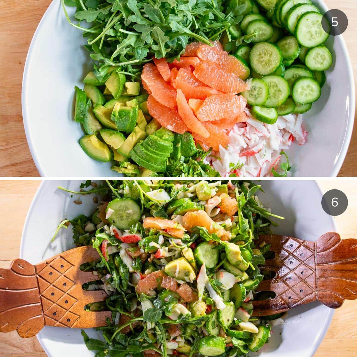 Fruits and vegetables to make the Asian salad in sections and then all tossed together.