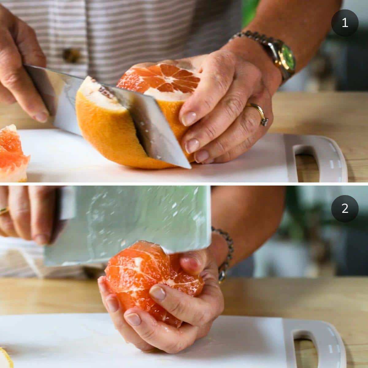 peeling and segmenting grape fruit