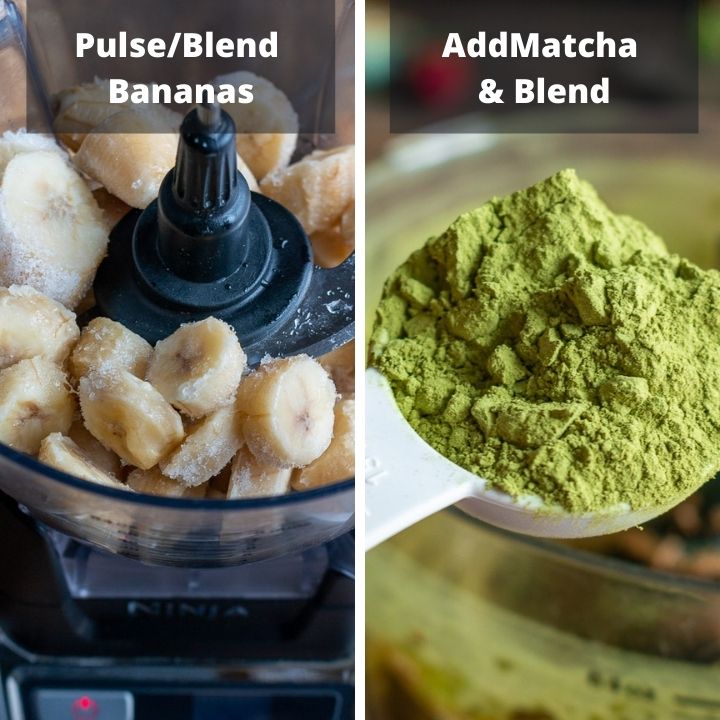 Step 2, Blend bananas and matcha.