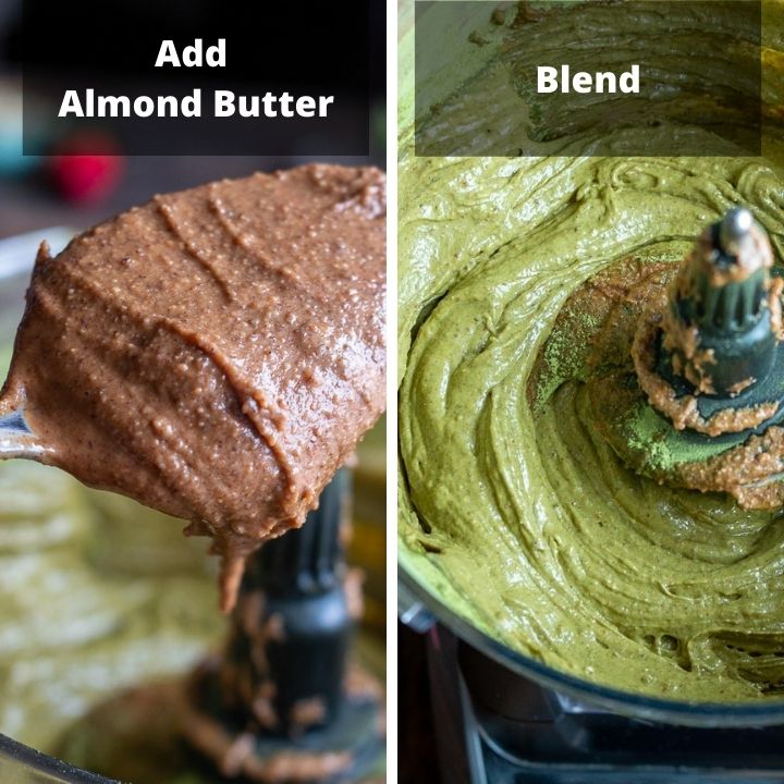 Step 3, add almond butter and blend.