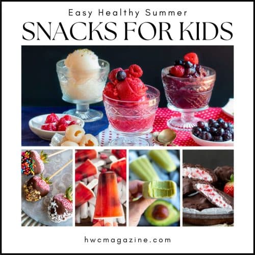 A roundup of Healthy World Cuisine's summer snacks for kids with lots of photos of dairy free and gluten free cool and refreshing treats.