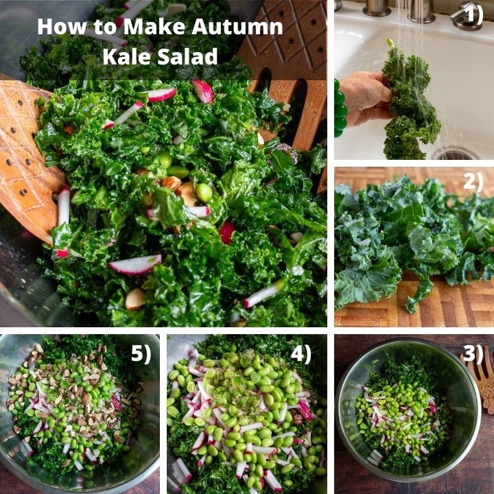 Step by step how to make kale salad.