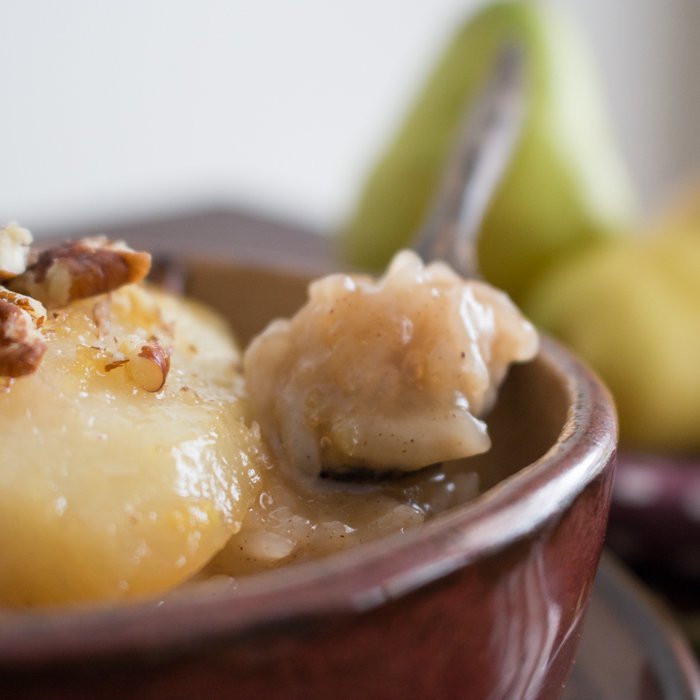 Bite shot of rice pudding.