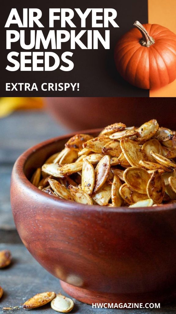 Bowl of roasted seeds in a wooden bowl.