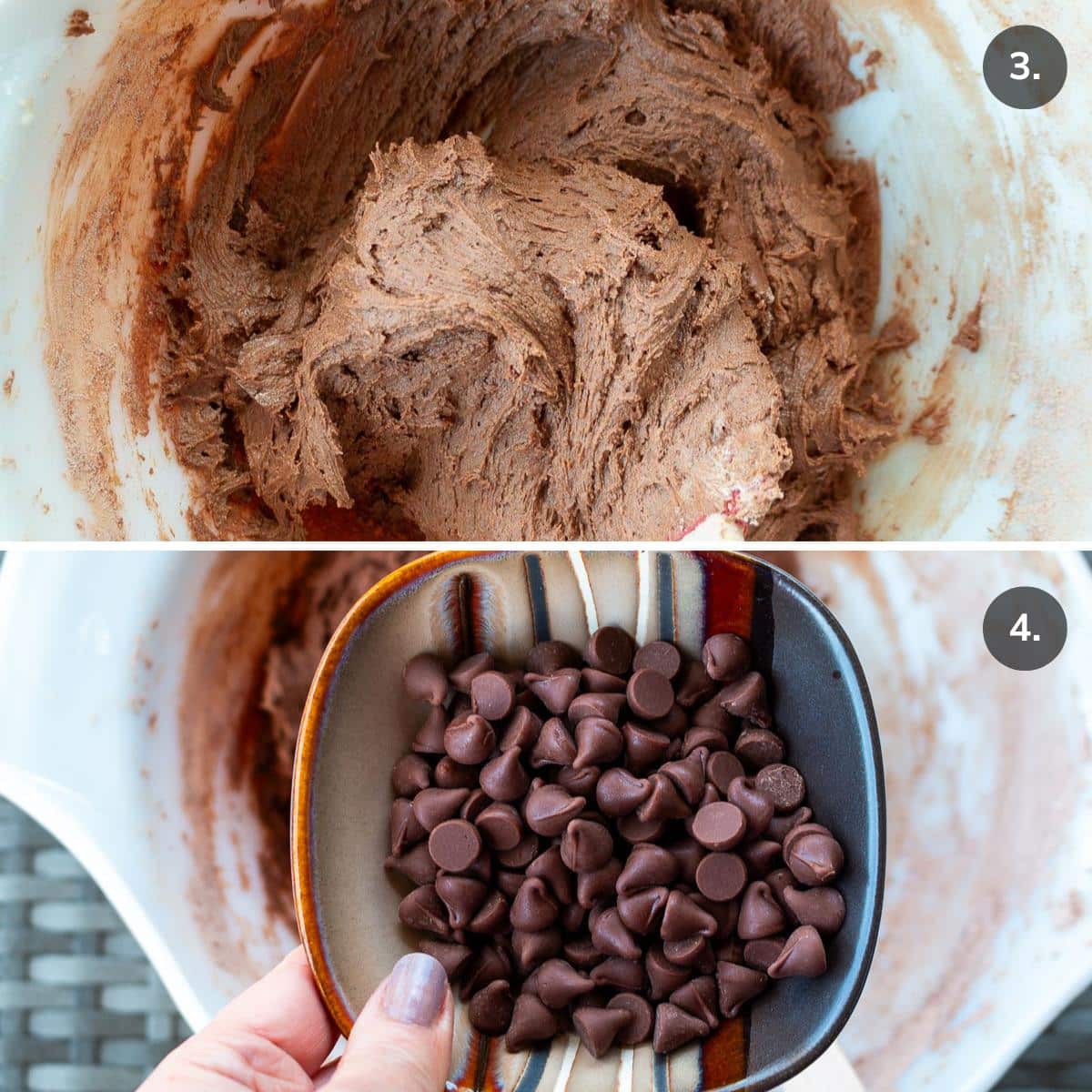 Chocolate cookie dough getting vegan chocolate chips added. 