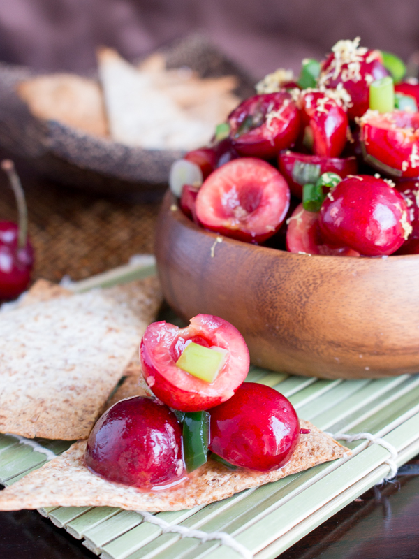 Cherry Ginger Salsa showing the juice. 