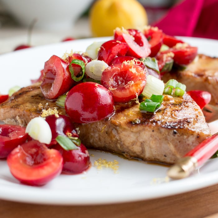 Grilled Five Spice Pork Loin Chops with Cherry Ginger Salsa / https://www.hwcmagazine.com