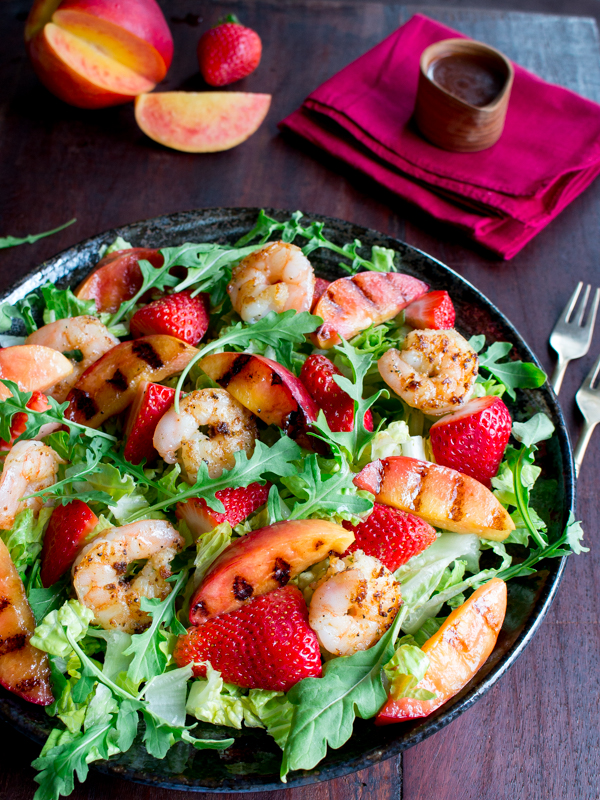 Grilled Shrimp Nectarine Summer Salad/ amazing Citrus Strawberry Dressing/ https://www.hwcmagazine.com