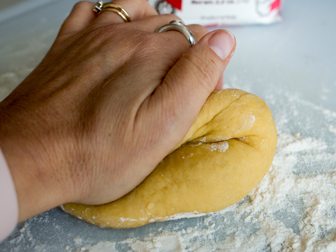 Kneading the dough.