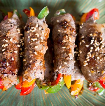 Overhead shot of Asian Beef roll ups