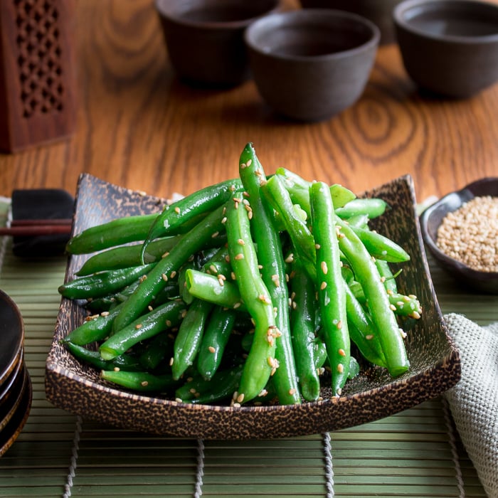 Garlicky Sesame Stir Fried Green Beans read to be served