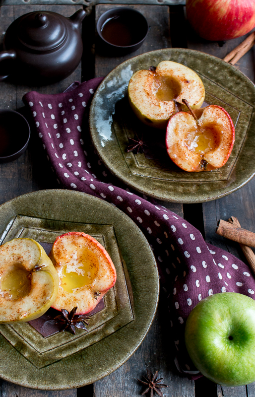 Oven baked Apples top down photos with garnishes and no whipped topping