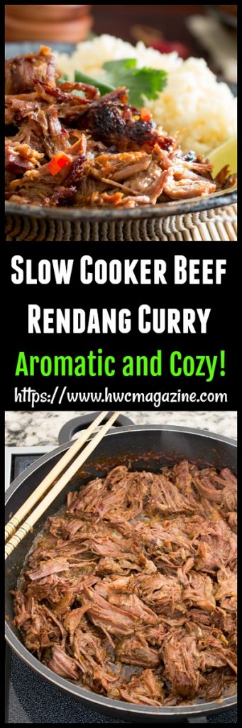 Slow Cooker Beef Rendang Curry cooking and plated up.