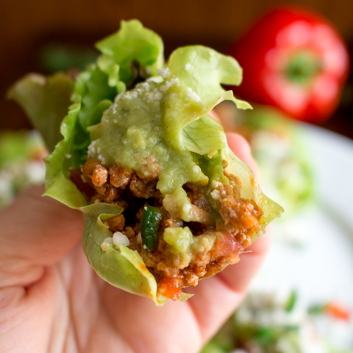 Bite out of turkey taco lettuce wraps