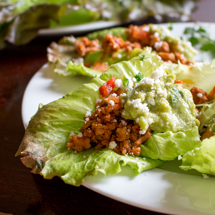 zoomed in close up turkey taco lettuce wraps