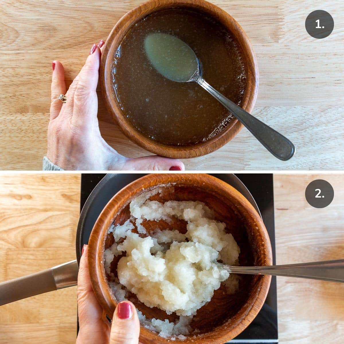 Unflavored grass fed gelatin and water in a bowl and looks like applesauce.