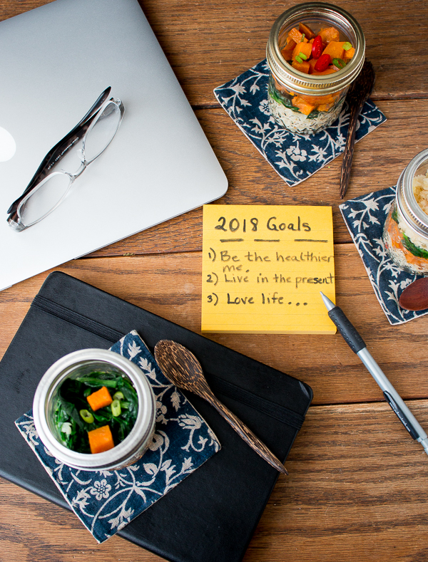 2018 New Year goals with lunch and computer