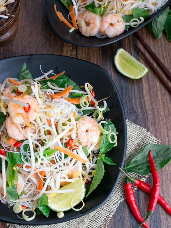 Close up so you can see the succulent shrimp, Vermicelli noodles and super fresh crisp herbs. 