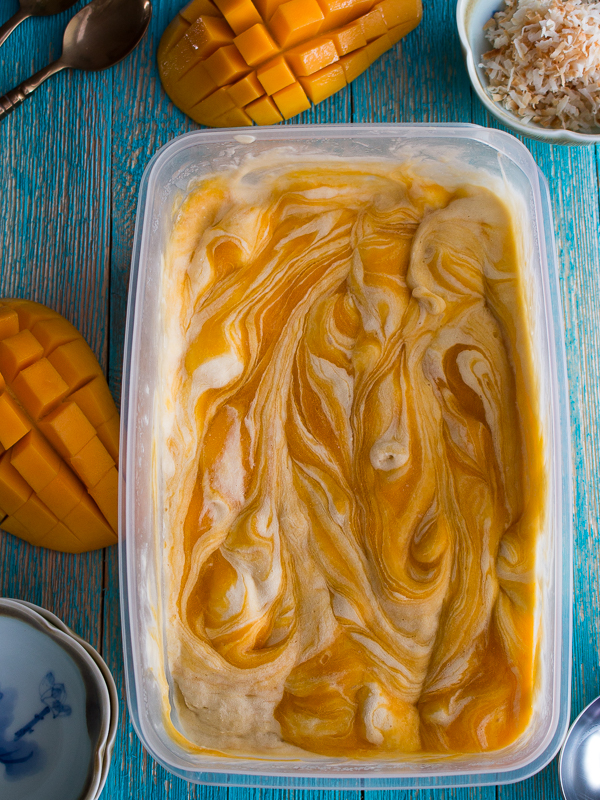 Top down photo showing the swirls of the icecream.