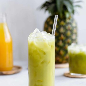 iced pineapple matcha drink.