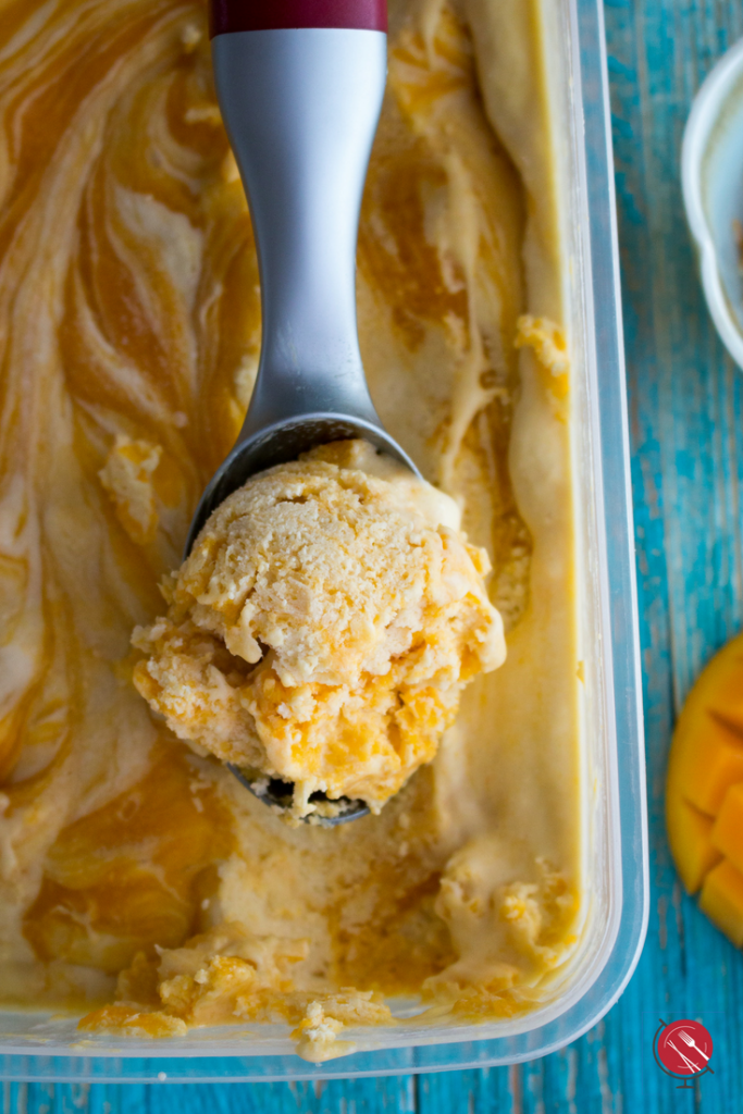 No-Churn Dairy Free Mango Swirl Ice Cream : hwcmagazine.com #dairyfree #icecream #dessert #nochurn #iglutenfree