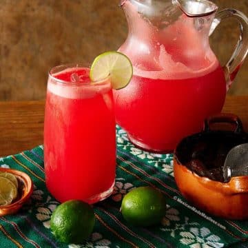 Watermelon agua fresca served from a pitcher.
