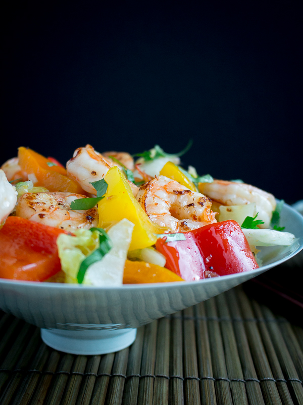 Clean Eating Shrimp Stir Fry ready to eat with chopsticks.