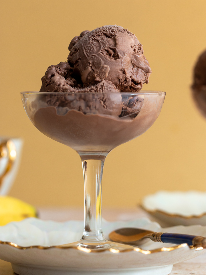 Nice cream in a high stemmed crystal bowl. 